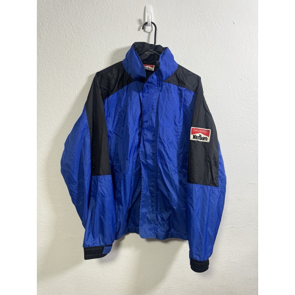 Vintage Marlboro Jacket Men's Size Large Blue Windbreaker Outdoors‎ Lined Hooded